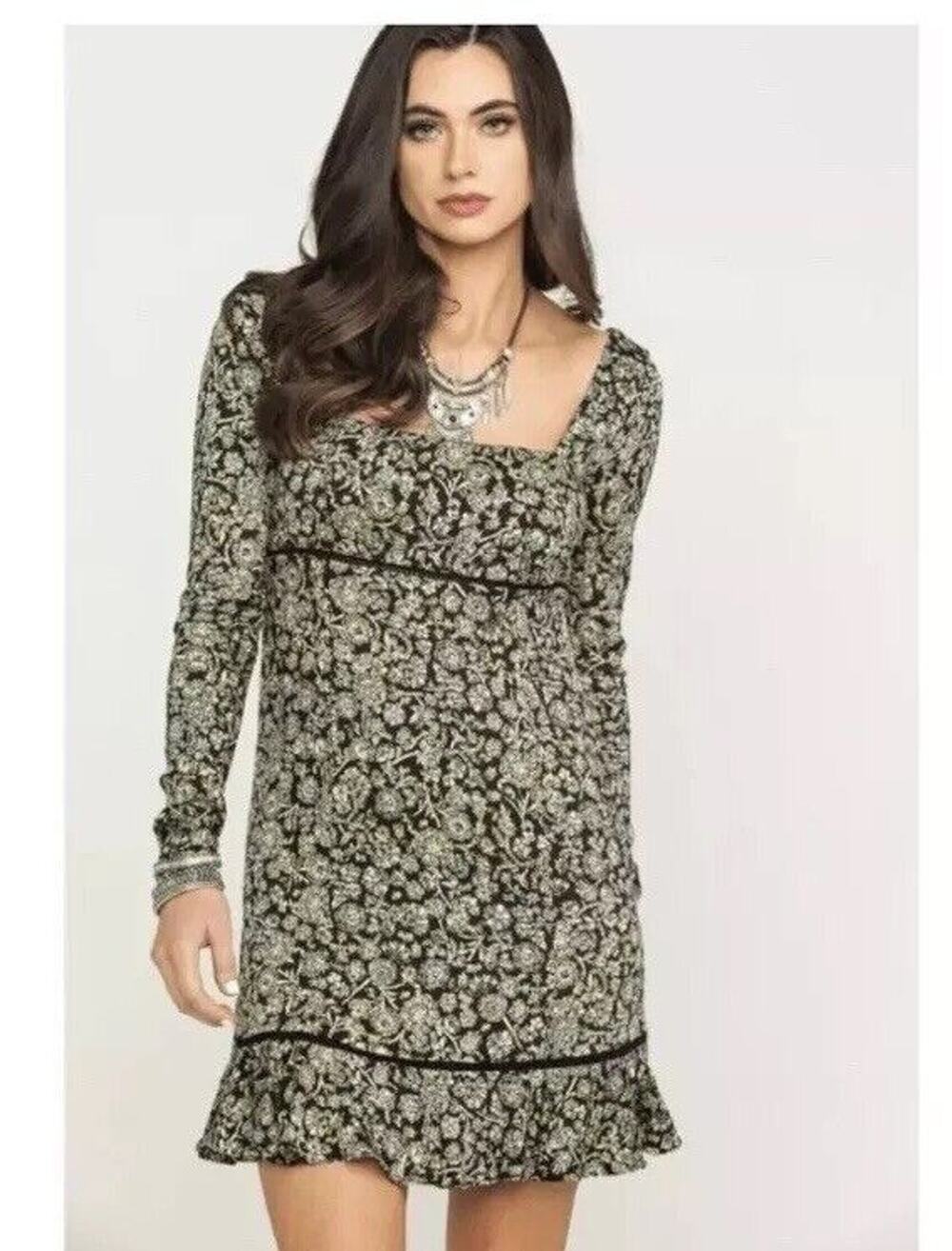 NEW Free People Bohemian long sleeve side zip ruffle bottom Mini Dress sz 0